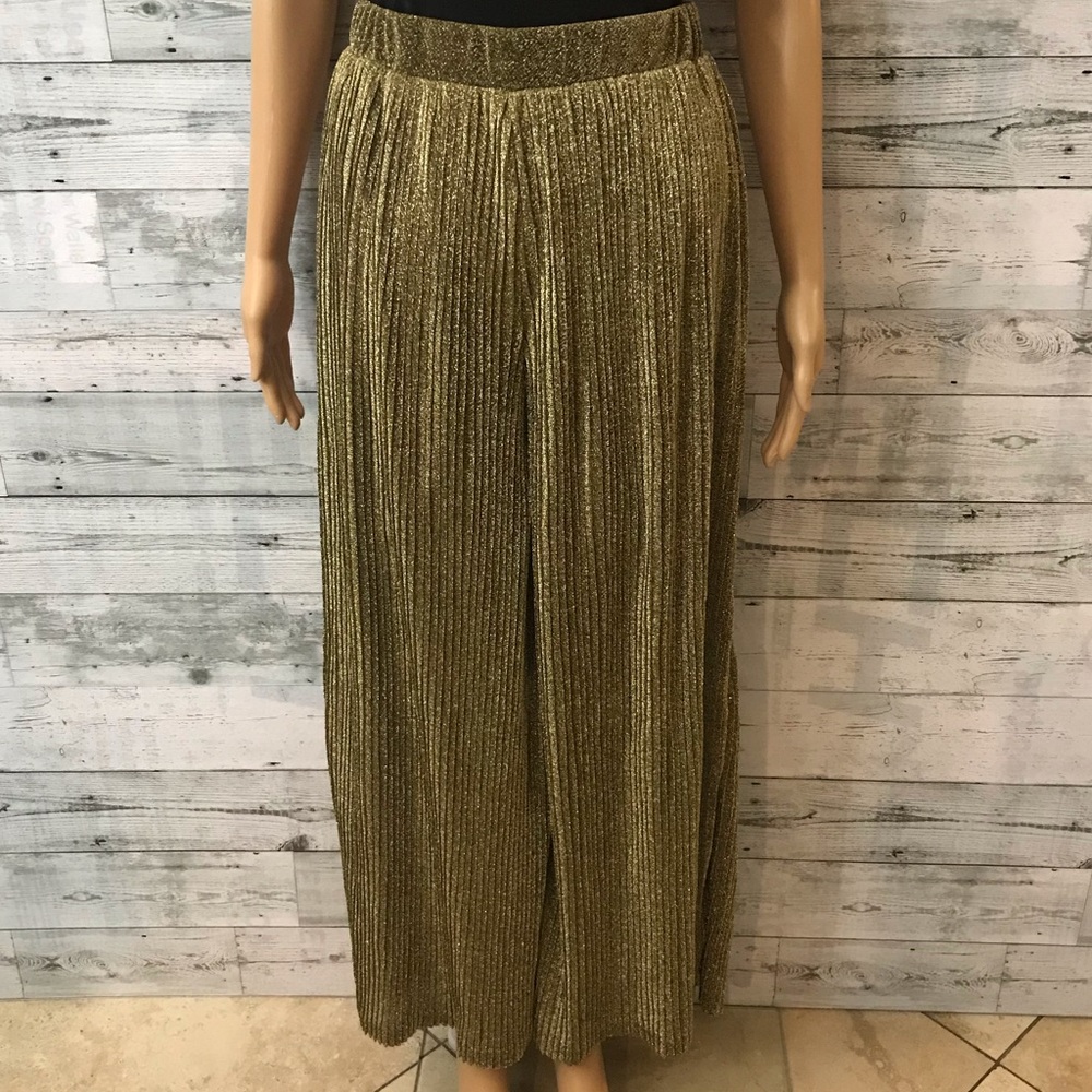Endless Rose Wide Leg Metallic Gold Pants - Picture 1 of 6